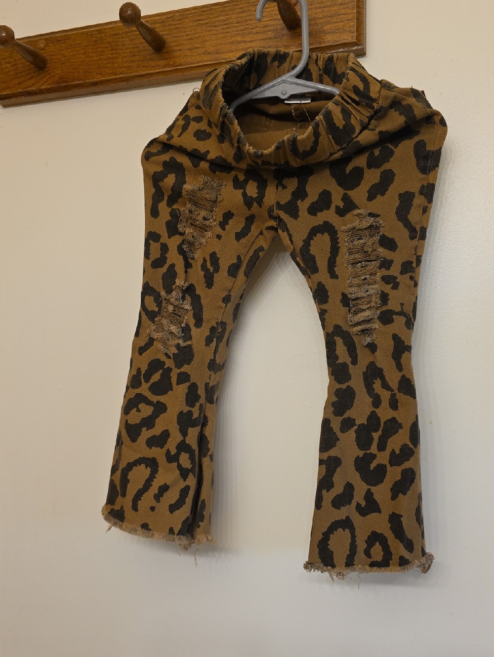 Children's Leopard Print Distressed Pants - Brown & Black